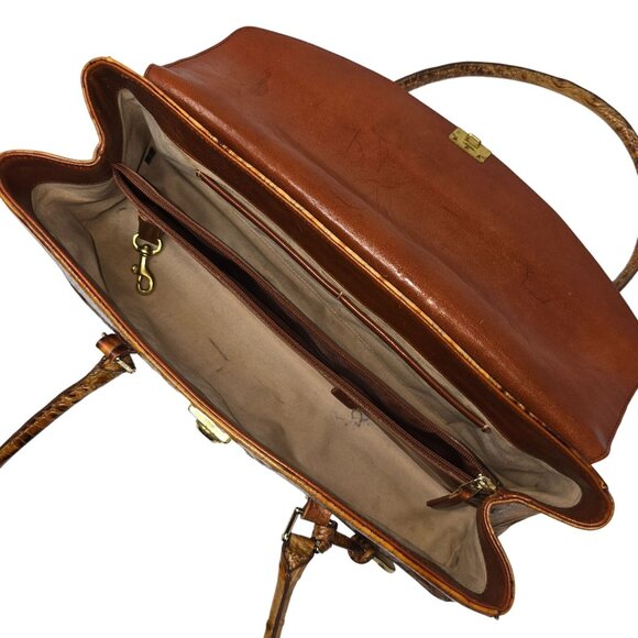 Vintage Brahmin Crocodile Embossed Shoulder Bag 14" Toasted Almond Handbag - Picture 7 of 16